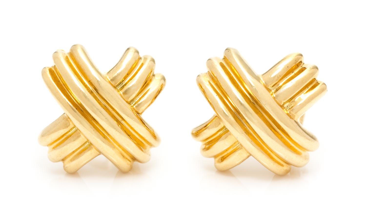 A Pair of 18 Karat Yellow Gold "Signature" Earclips, Tiffany & Co., 10.00 dwts.