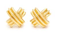 A Pair of 18 Karat Yellow Gold "Signature" Earclips, Tiffany & Co., 10.00 dwts.