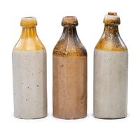 Three J. Viall Stoneware Beer Bottles