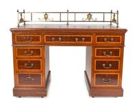 A Victorian Satinwood Crossbanded Mahogany and Brass Mounted Leather Top Pedestal Desk — EARLY 20TH CENTURY