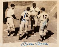 A 1956 World Series Game One Original News Photograph Signed by Mickey Mantle, Yogi Berra and Enos Slaughter (Beckett Authentication Services)