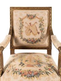 A Pair of Louis XVI Style Tapestry-Upholstered Giltwood Bergères