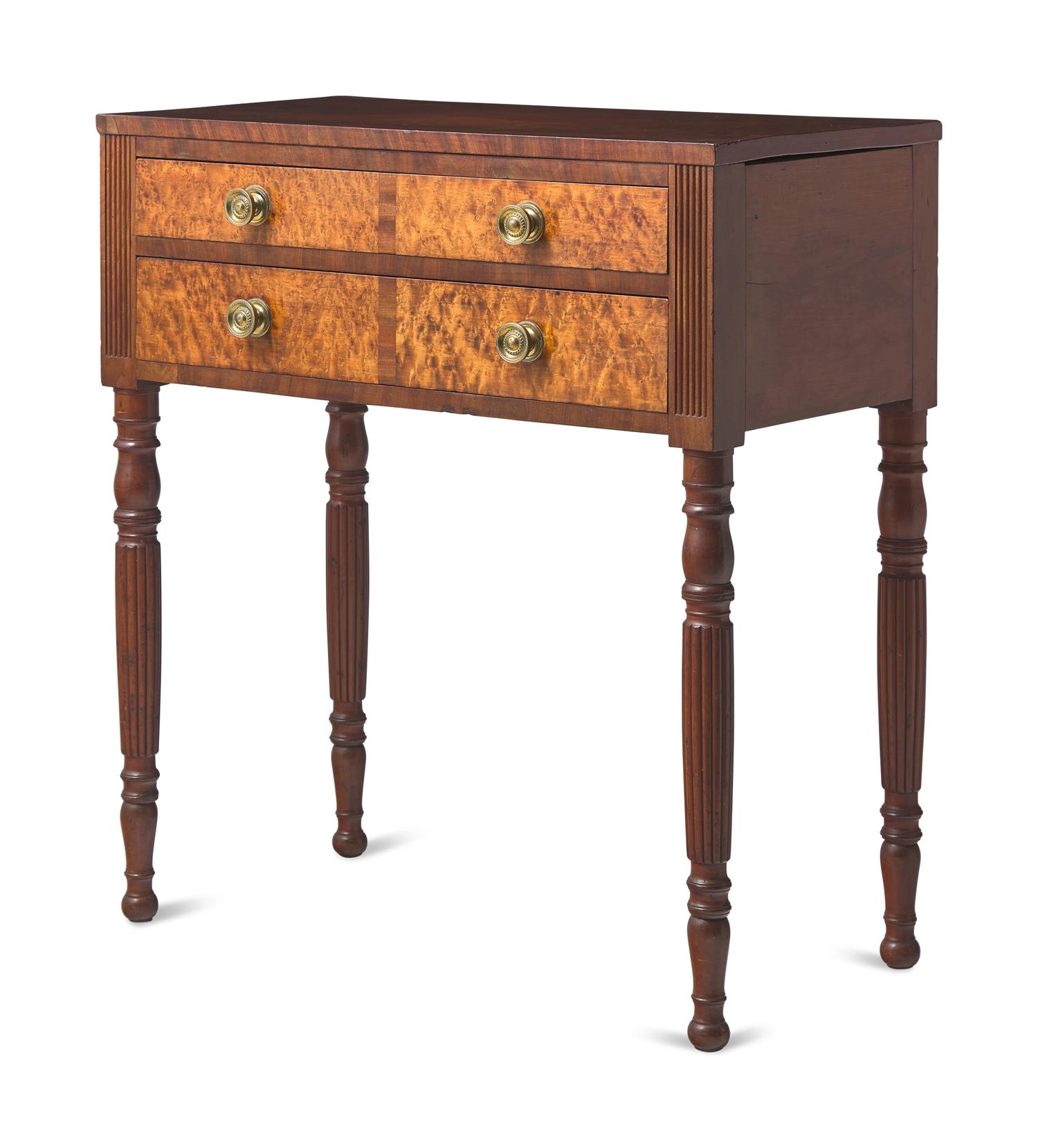 A Late Federal Cherry, Bird's Eye Maple, and Mahogany Veneered Side Table