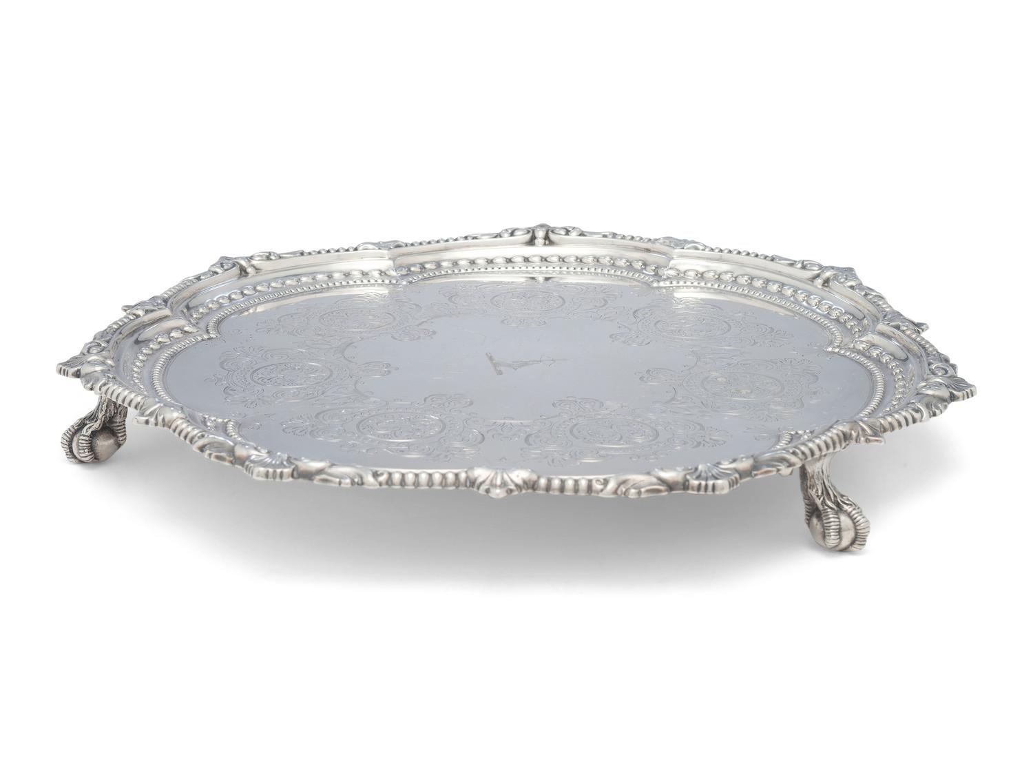 An Edwardian Armorial Engraved Silver Footed Tray