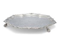 An Edwardian Armorial Engraved Silver Footed Tray