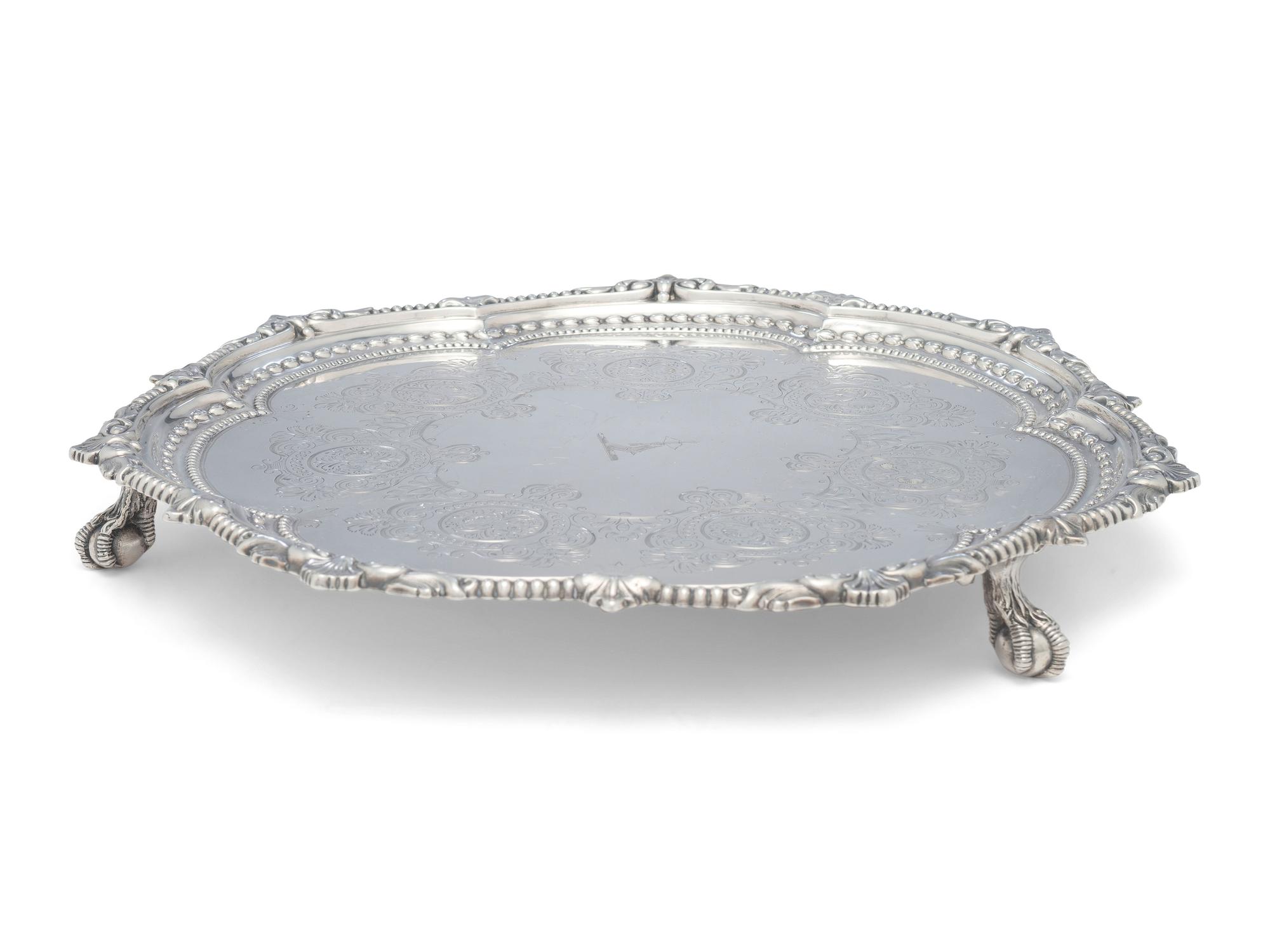 An Edwardian Armorial Engraved Silver Footed Tray