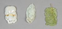 A Collection of Three Chinese Jade or Hardstone Articles, Length of first 3 inches.