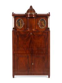 A German Neoclassical Gilt Bronze and Alabaster Mounted Mahogany Secretary Bureau