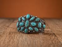 Navajo Silver and #8 Turquoise Cluster Cuff Bracelet
