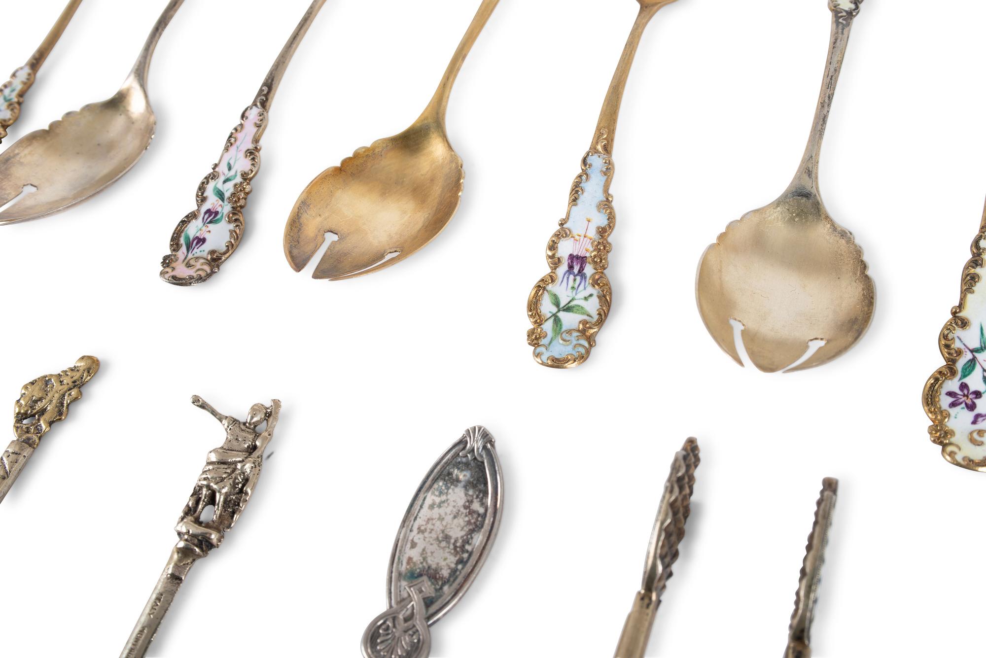 A Group of Coin Silver and Enameled Flatware
