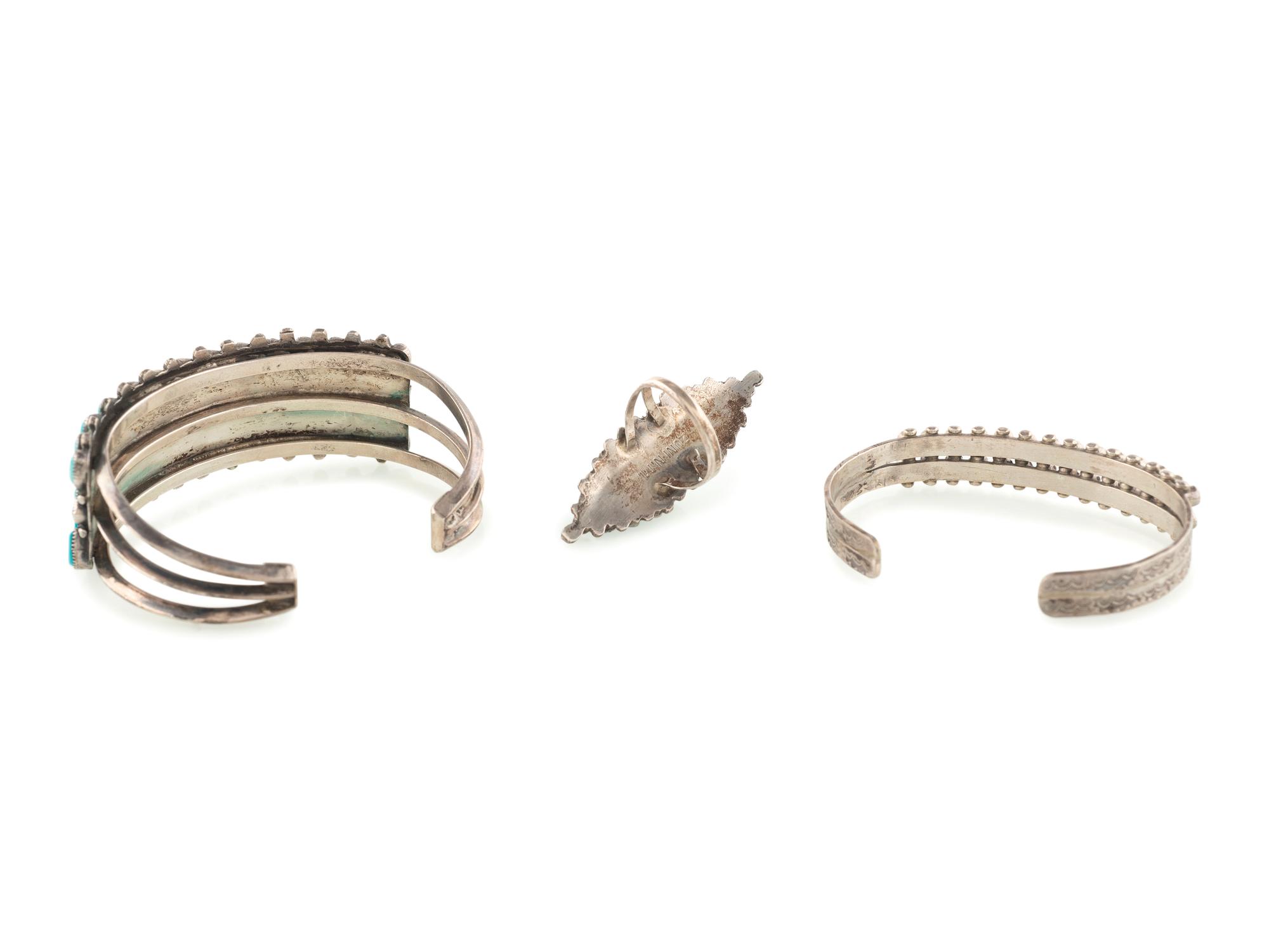 Zuni Silver and Petit Point Turquoise Cuff Bracelets AND Ring