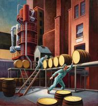 Whiskey Going into the Rackhouse to Age or Whiskey Barrels