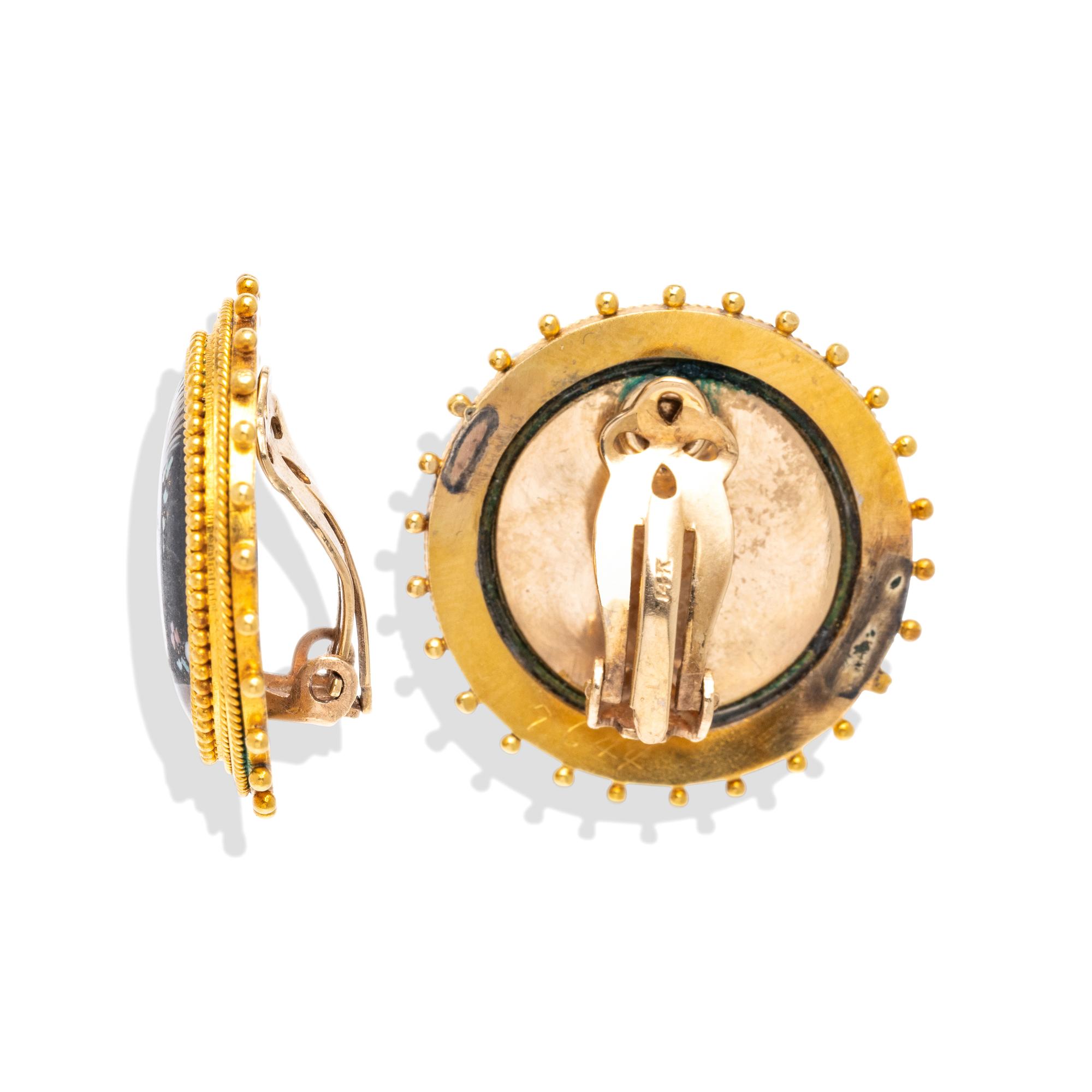 SWISS ENAMEL AND YELLOW GOLD EARRINGS