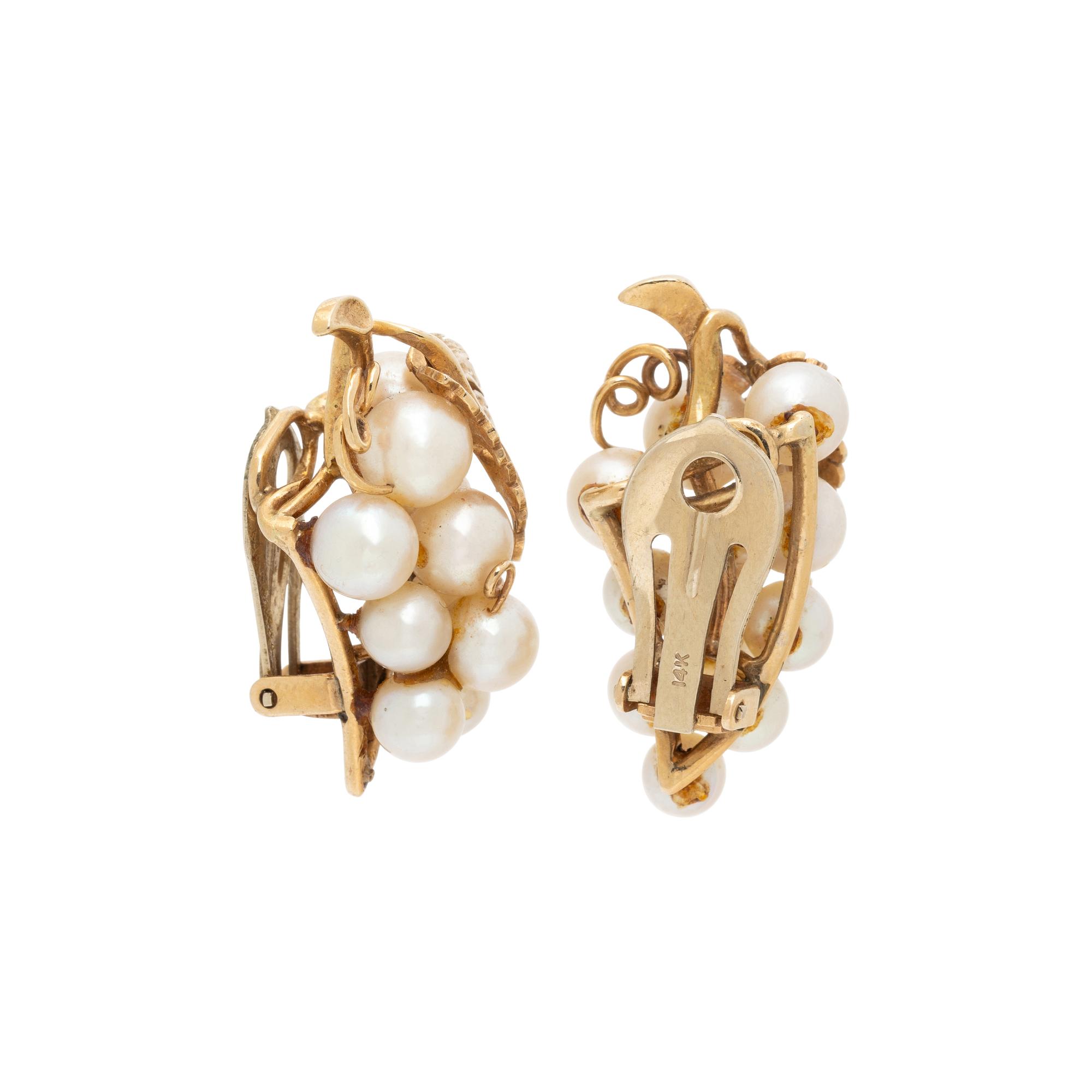 CULTURED PEARL AND YELLOW GOLD GRAPE EARRINGS