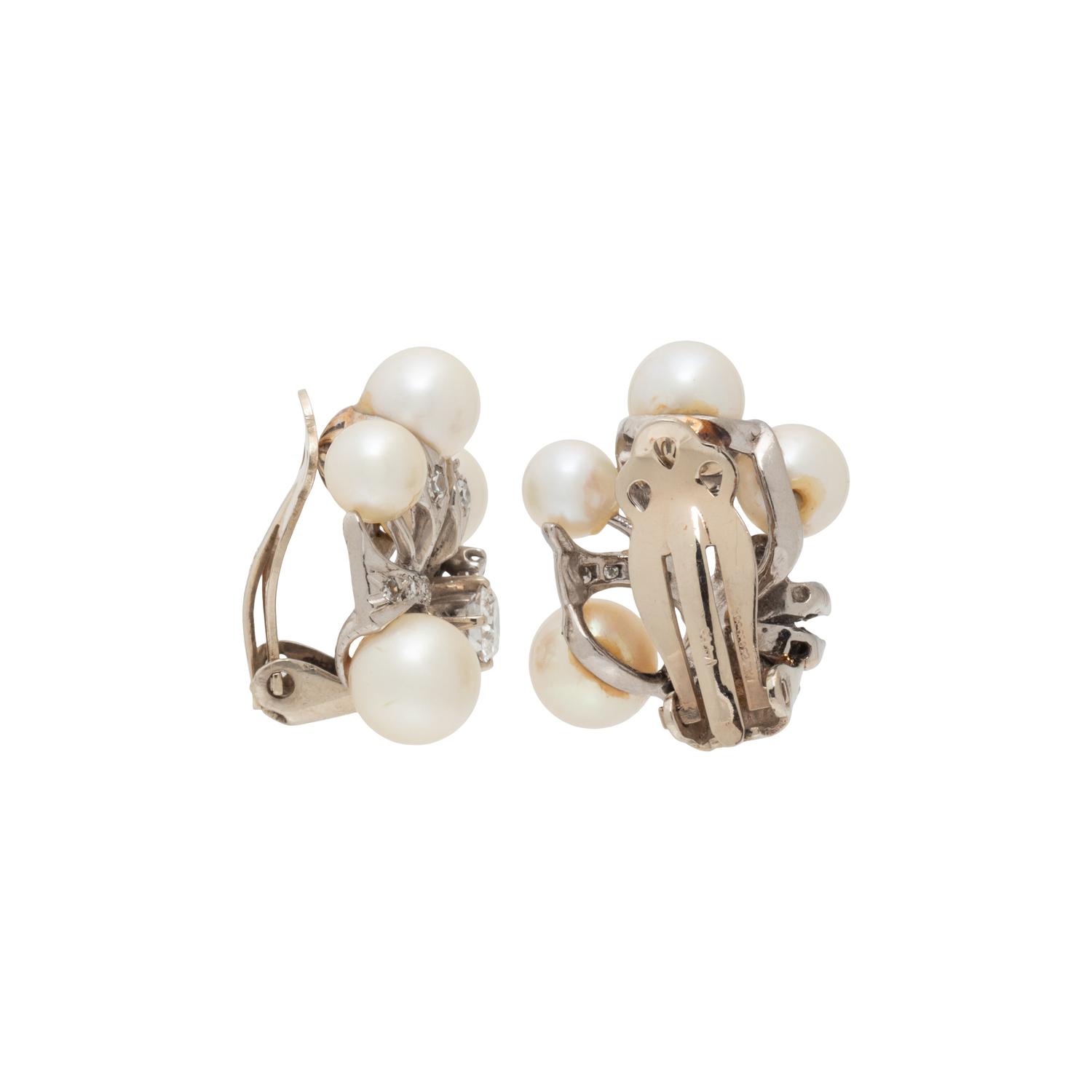 CULTURED PEARL AND DIAMOND EARRINGS