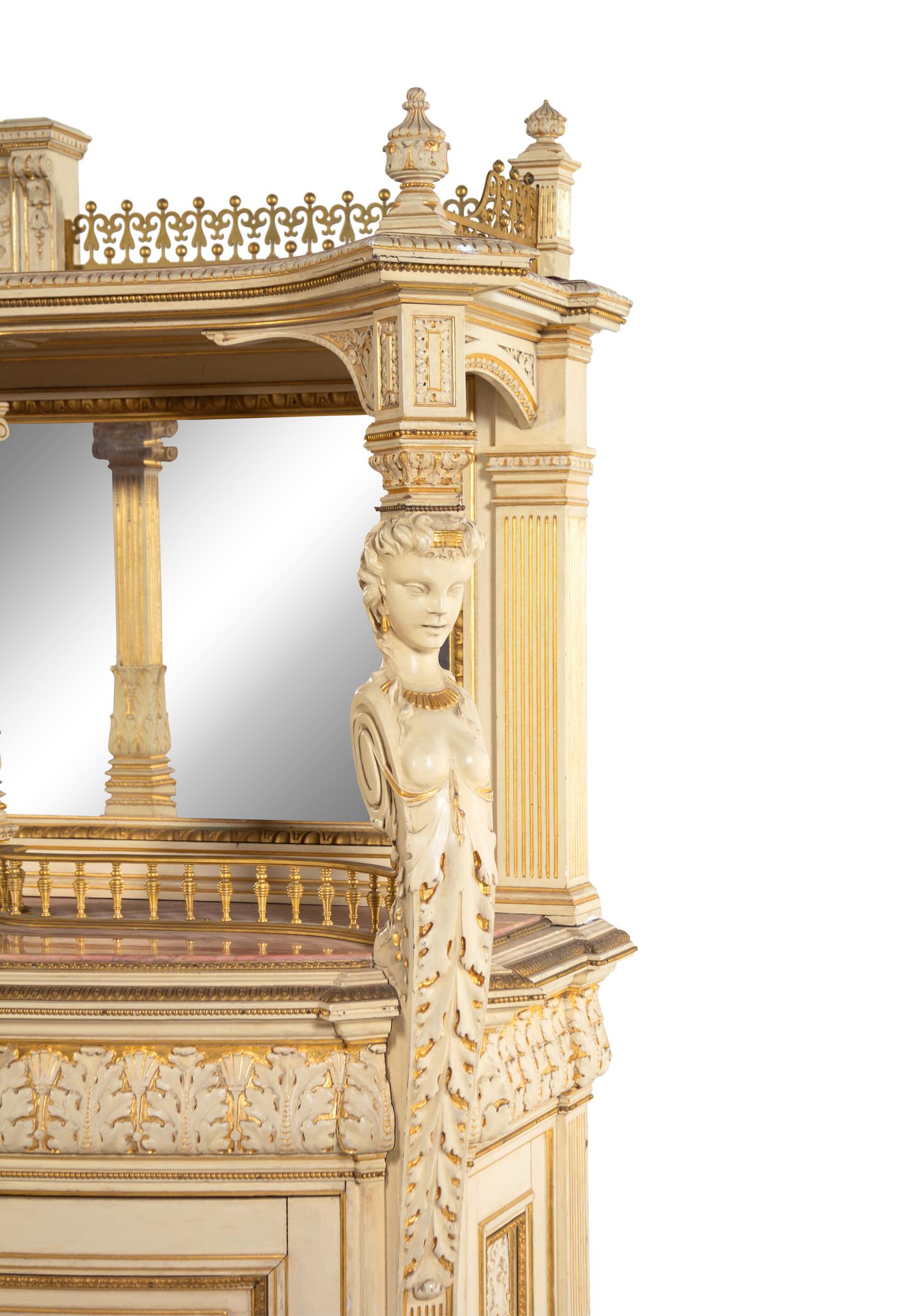 A Fine Renaissance Revival Parcel Gilt and Ivory-Painted Cabinet