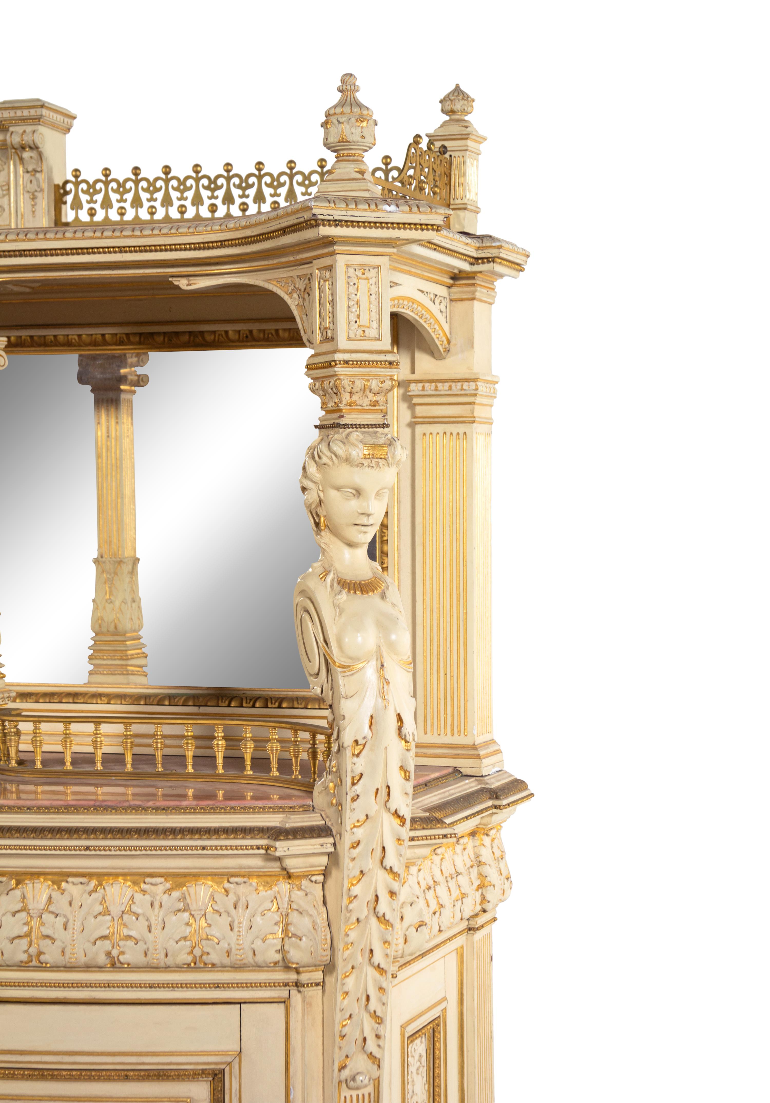 A Fine Renaissance Revival Parcel Gilt and Ivory-Painted Cabinet