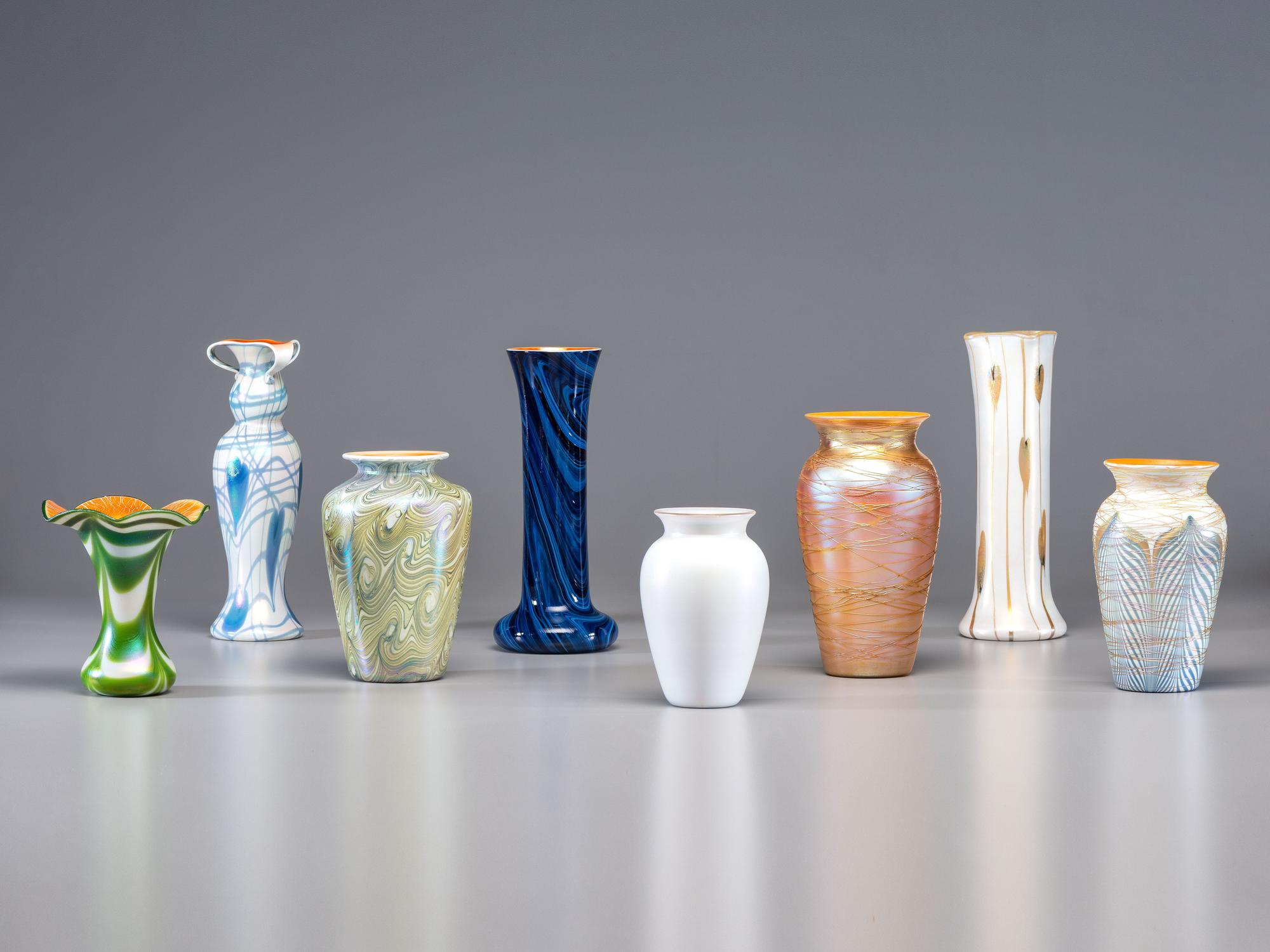 Eight American Art Glass Vases