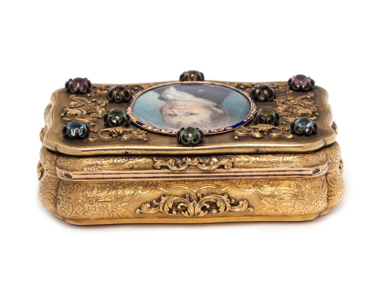 A German Gold and Jewel Mounted Portrait-Inset Bonbonnière