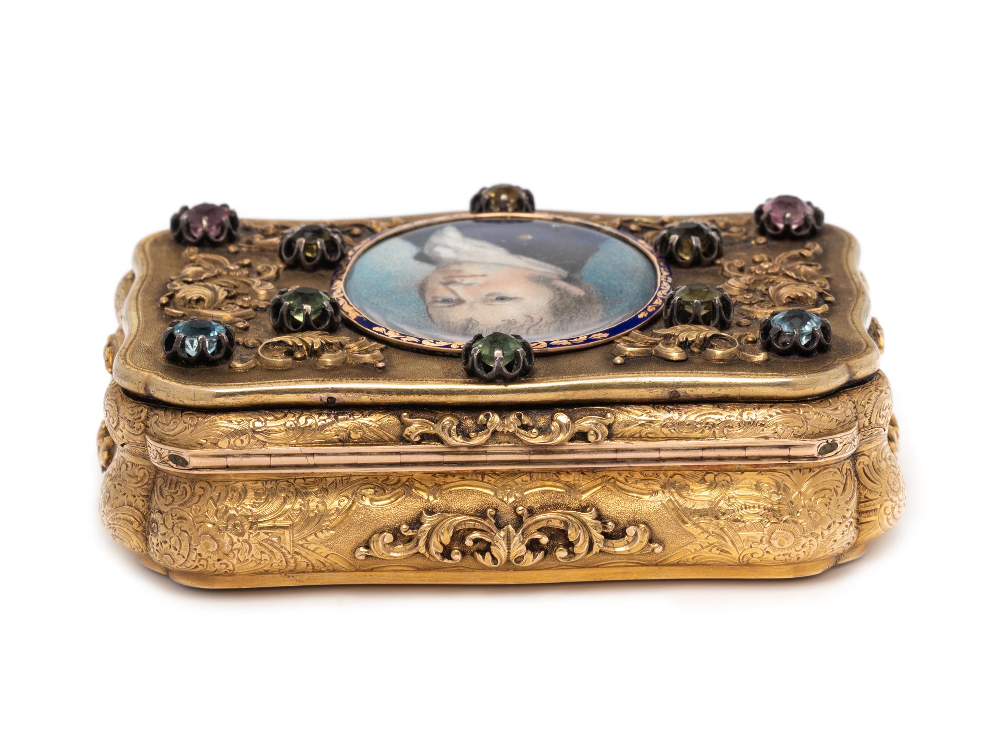 A German Gold and Jewel Mounted Portrait-Inset Bonbonnière