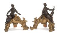A Pair of Louis XV Style Gilt and Patinated Bronze Figural Chenets Width 11 1/2 inches. — LATE 19TH/EARLY 20TH CENTURY