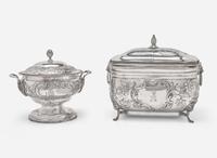 A silver biscuit box and covered sugar dish, Ball, Tompkins & Black (active 1839-1851), New York, NY, and Samuel Kirk (founded 1815), Baltimore, MD, circa 1828-1851