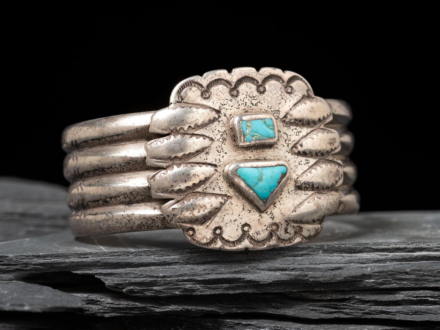 Navajo Heavy Ingot and Turquoise Cuff Bracelet, Collected by Hoffman Birney (1891-1958)