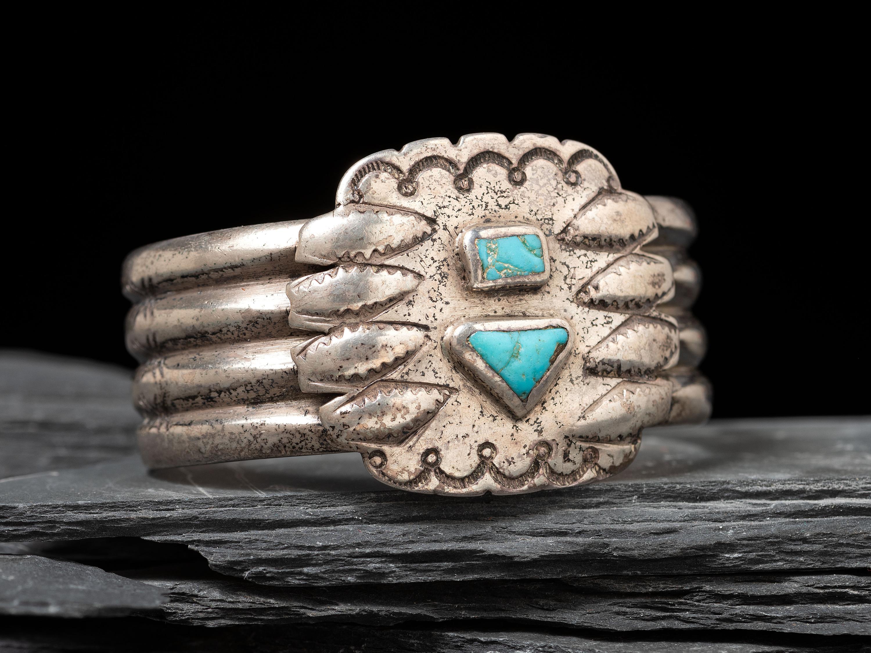Navajo Heavy Ingot and Turquoise Cuff Bracelet, Collected by Hoffman Birney (1891-1958)