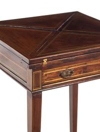 An Edwardian Brass Inlaid Mahogany Handkerchief Game Table