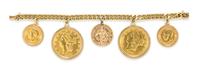 An 18 Karat Yellow Gold Bracelet with 5 Attached Charms, 90.10 dwts.
