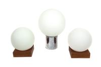 Three Mid-Century Frosted Glass Globe Form Table Lamps Height of tallest 14 inches.