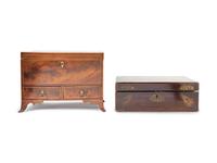 A Regency Brass Inlaid Rosewood Writing Box and a Regency Mahogany Jewelry Casket