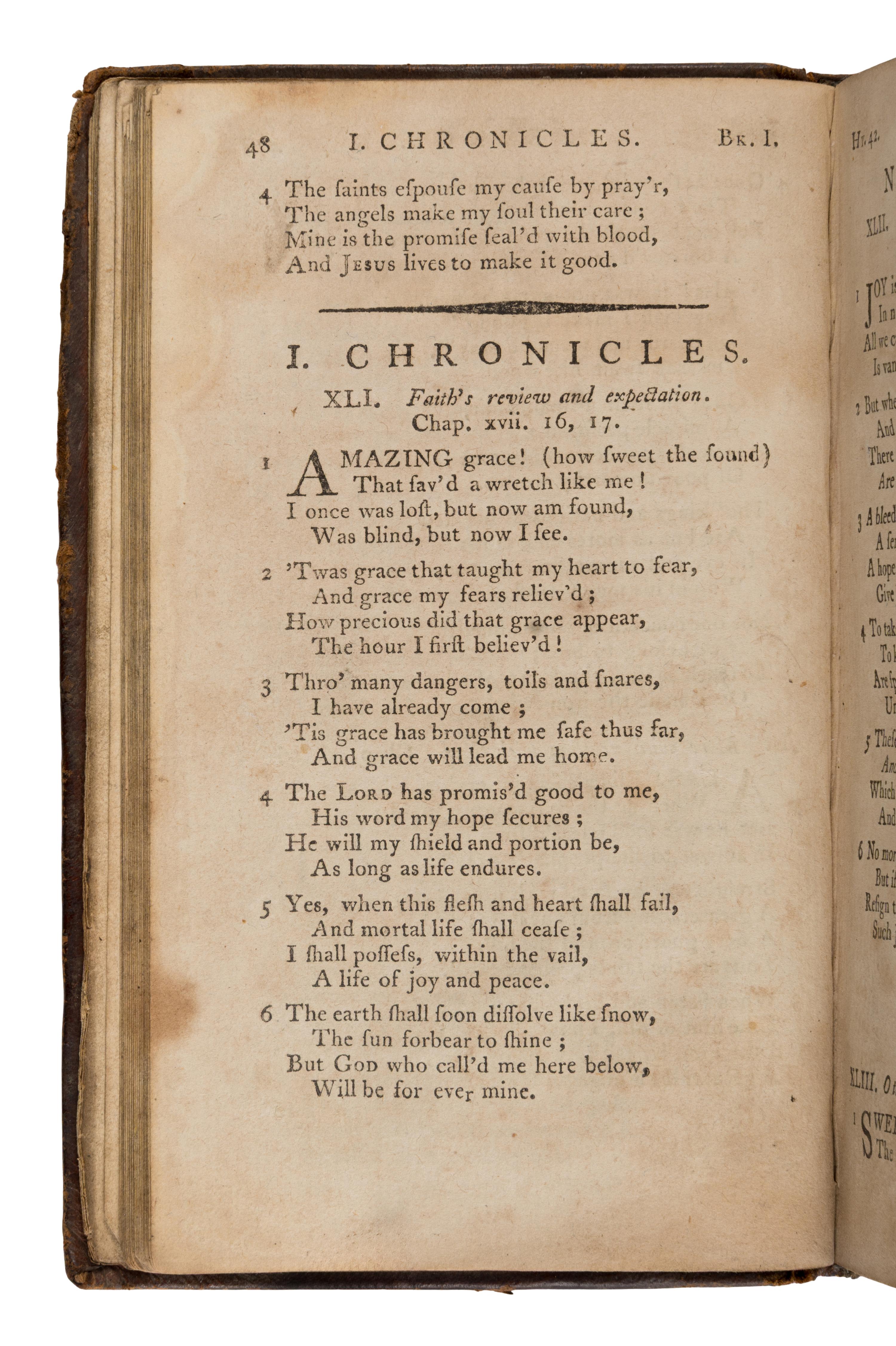 [Newton, John (1725-1807) and William Cowper (1731-1800)]. "Amazing Grace." In: Olney Hymns, in Three Books . New York: Hodge, Allen, & Campbell, 1790.