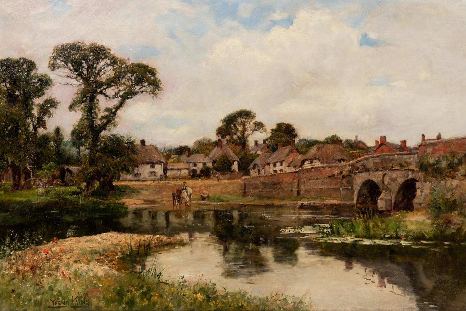 River with Village and Bridge