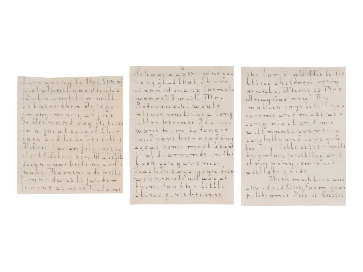 KELLER, Helen Adams (1880-1968) and Michael ANAGNOS (1837-1906 ). A small archive of materials related to Keller and Anagnos, including: