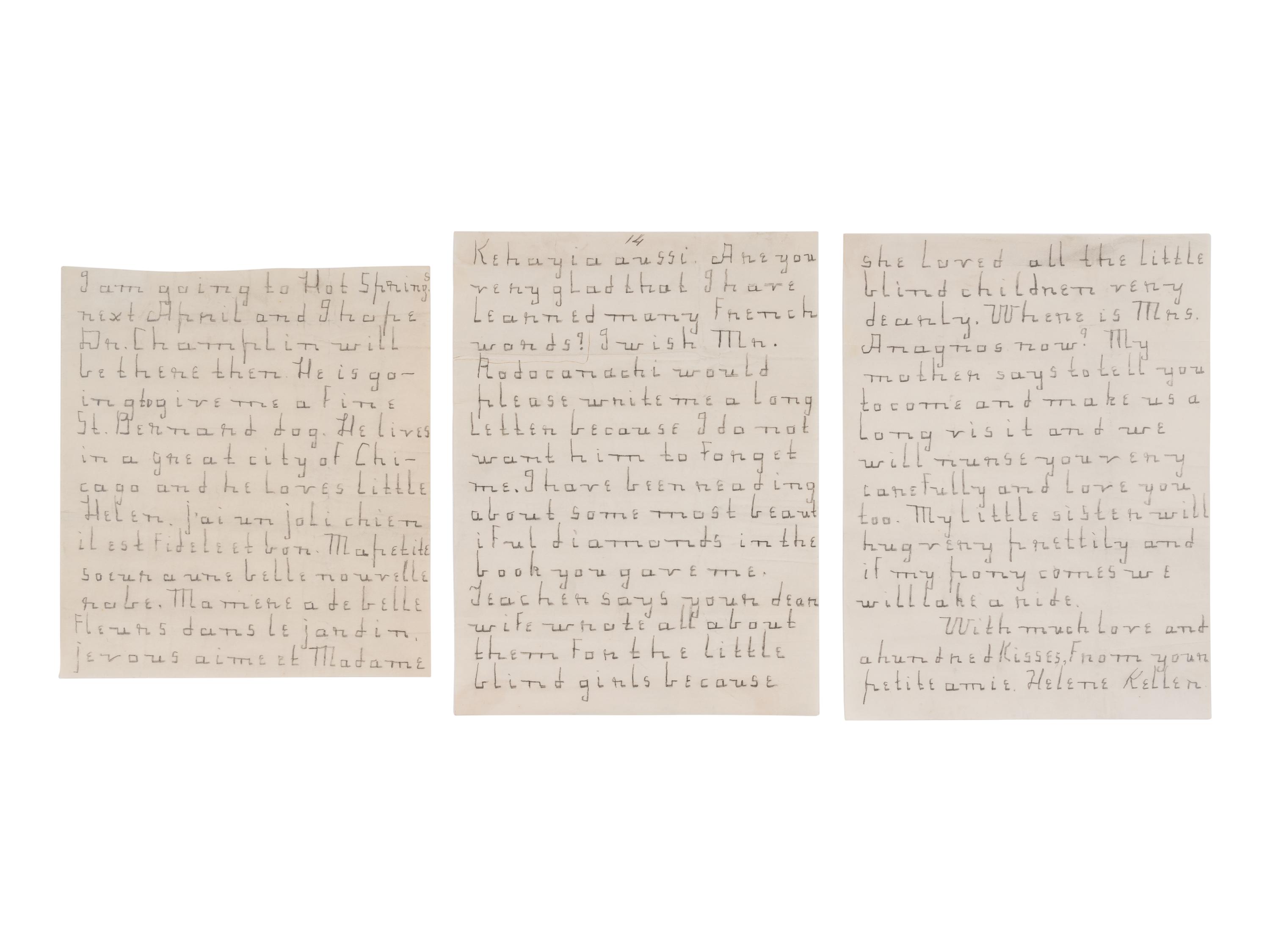 KELLER, Helen Adams (1880-1968) and Michael ANAGNOS (1837-1906 ). A small archive of materials related to Keller and Anagnos, including: