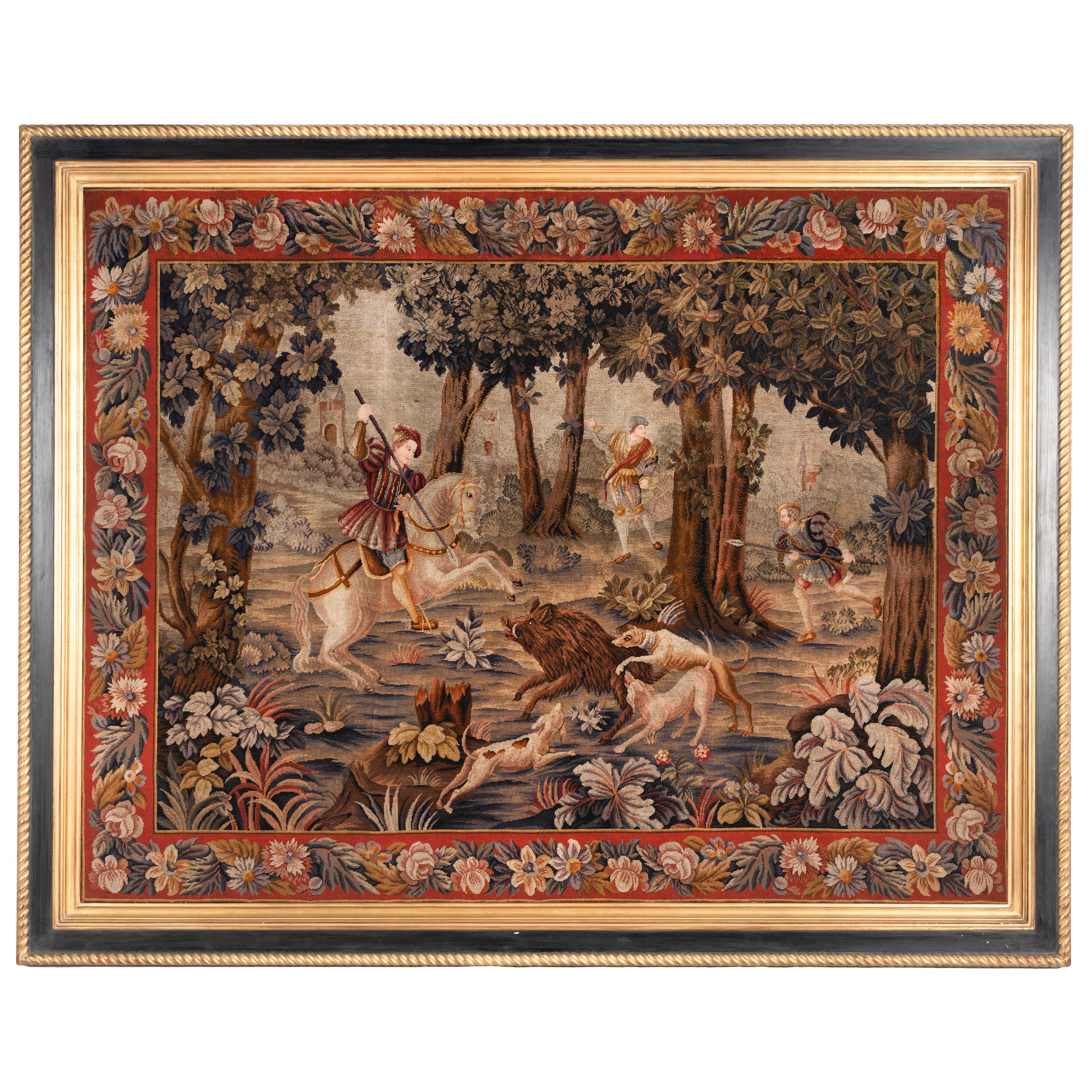 A Framed Continental Needlepoint and Petit Point Tapestry