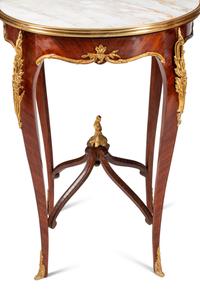 A Pair of Louis XV Style Gilt Bronze Mounted Marble-Top Side Tables