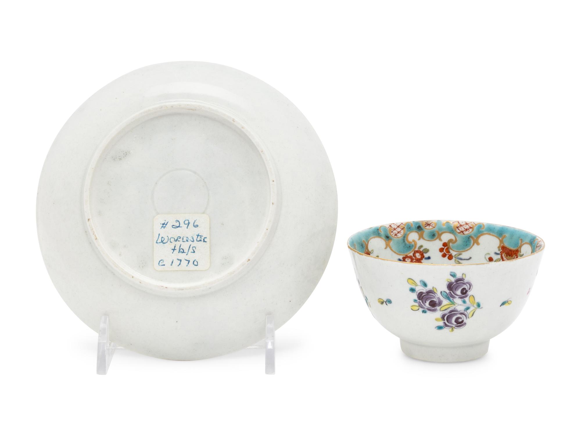 A Worcester Porcelain Tea Bowl and Saucer