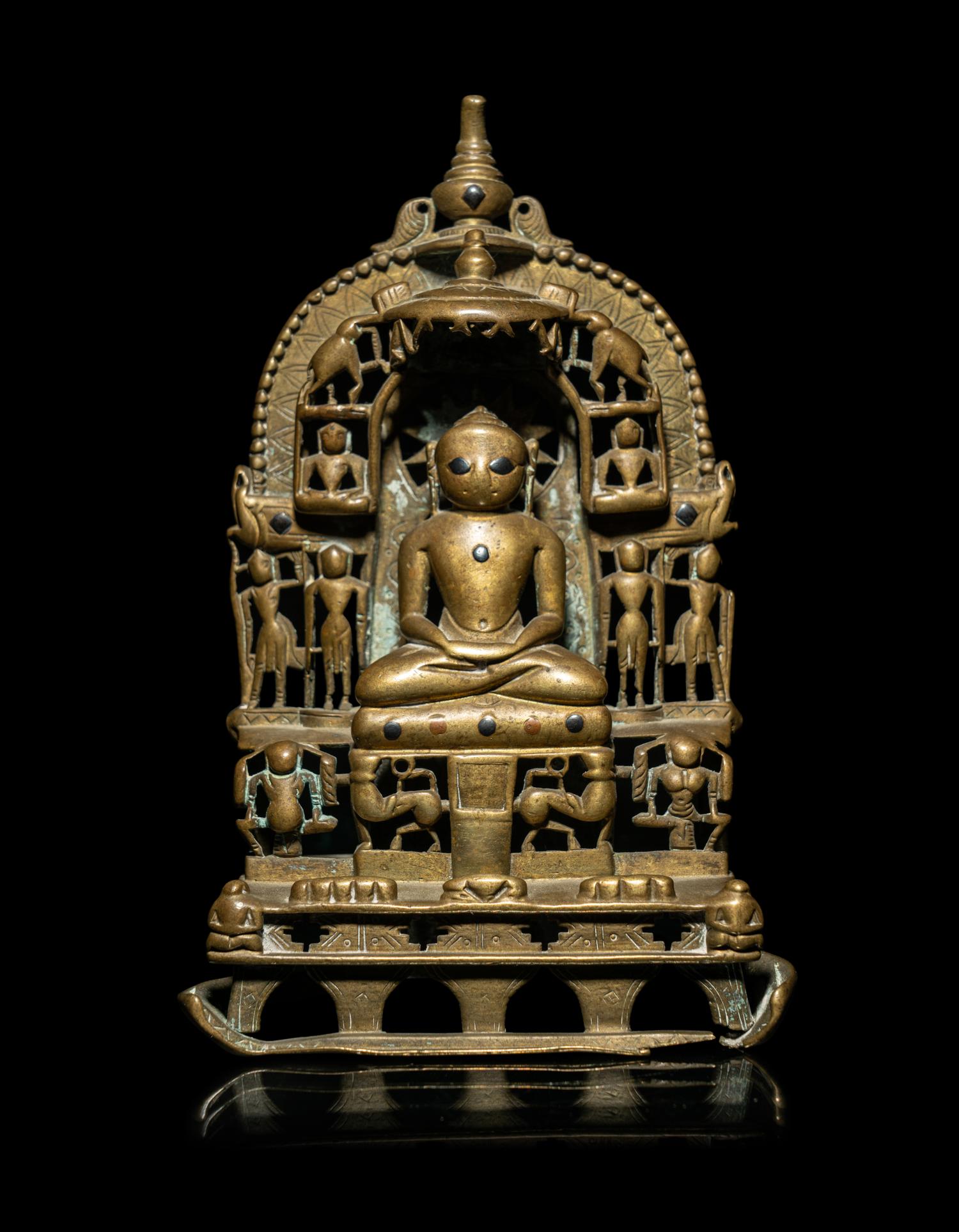 An Indian Silver Inlaid Brass Jain Shrine