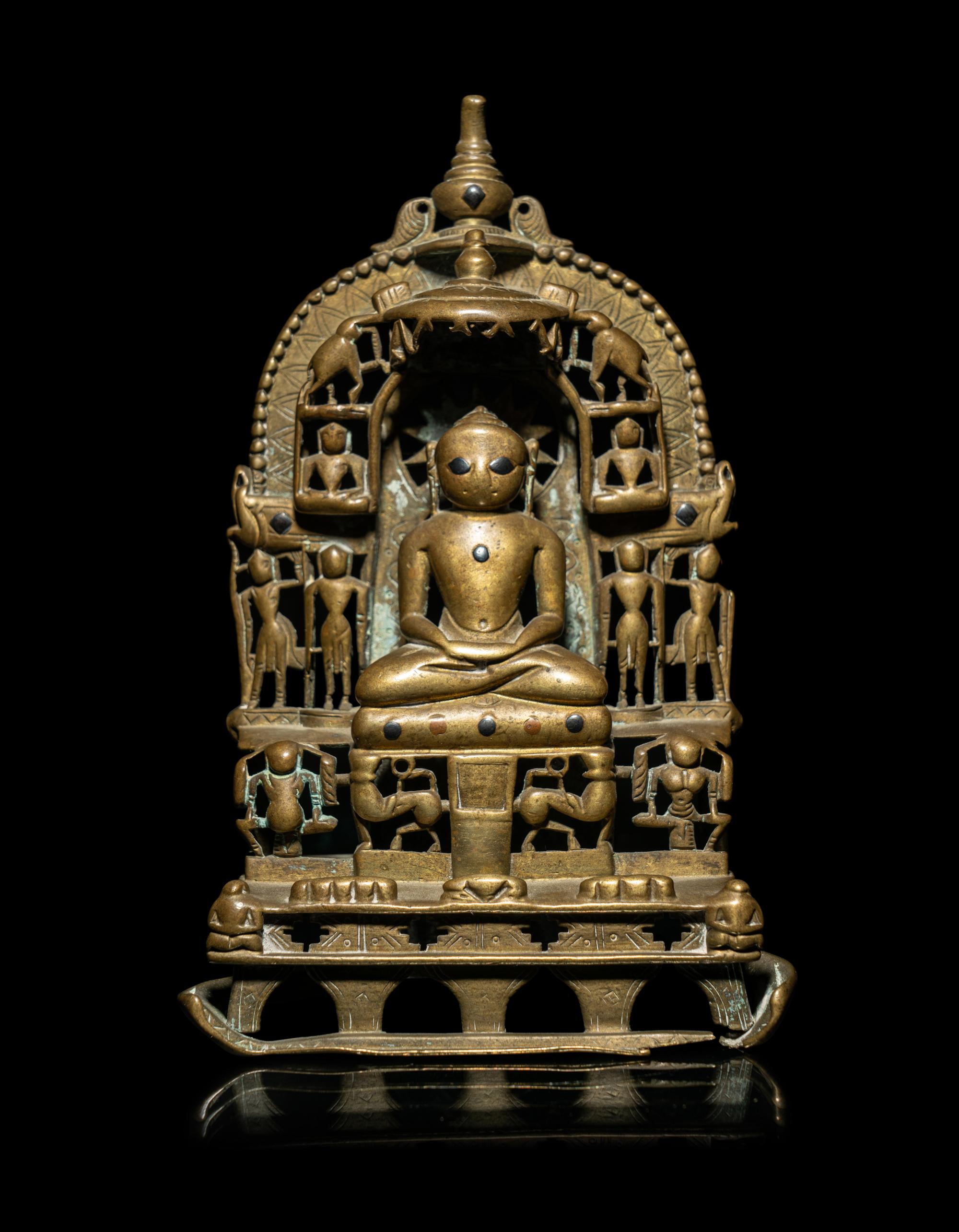 An Indian Silver Inlaid Brass Jain Shrine