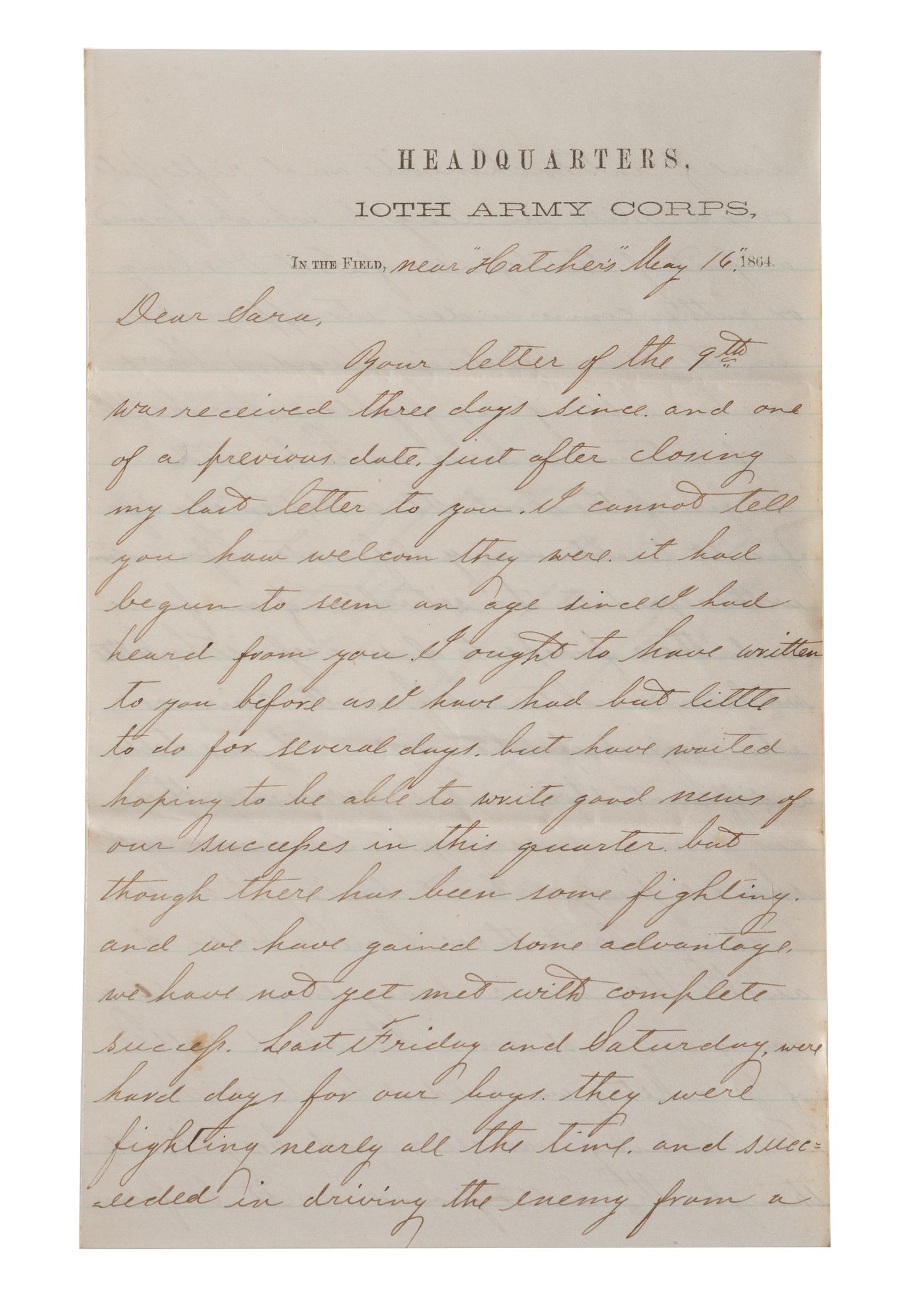 [CIVIL WAR]. War-date letters of Corporal Edwin J. Barden, 7th Regiment Connecticut Volunteer Infantry, combat soldier and later clerk at Headquarters Department of the South, Headquarters X Corps, and Headquarters US Army, Office of Chief Commissary.