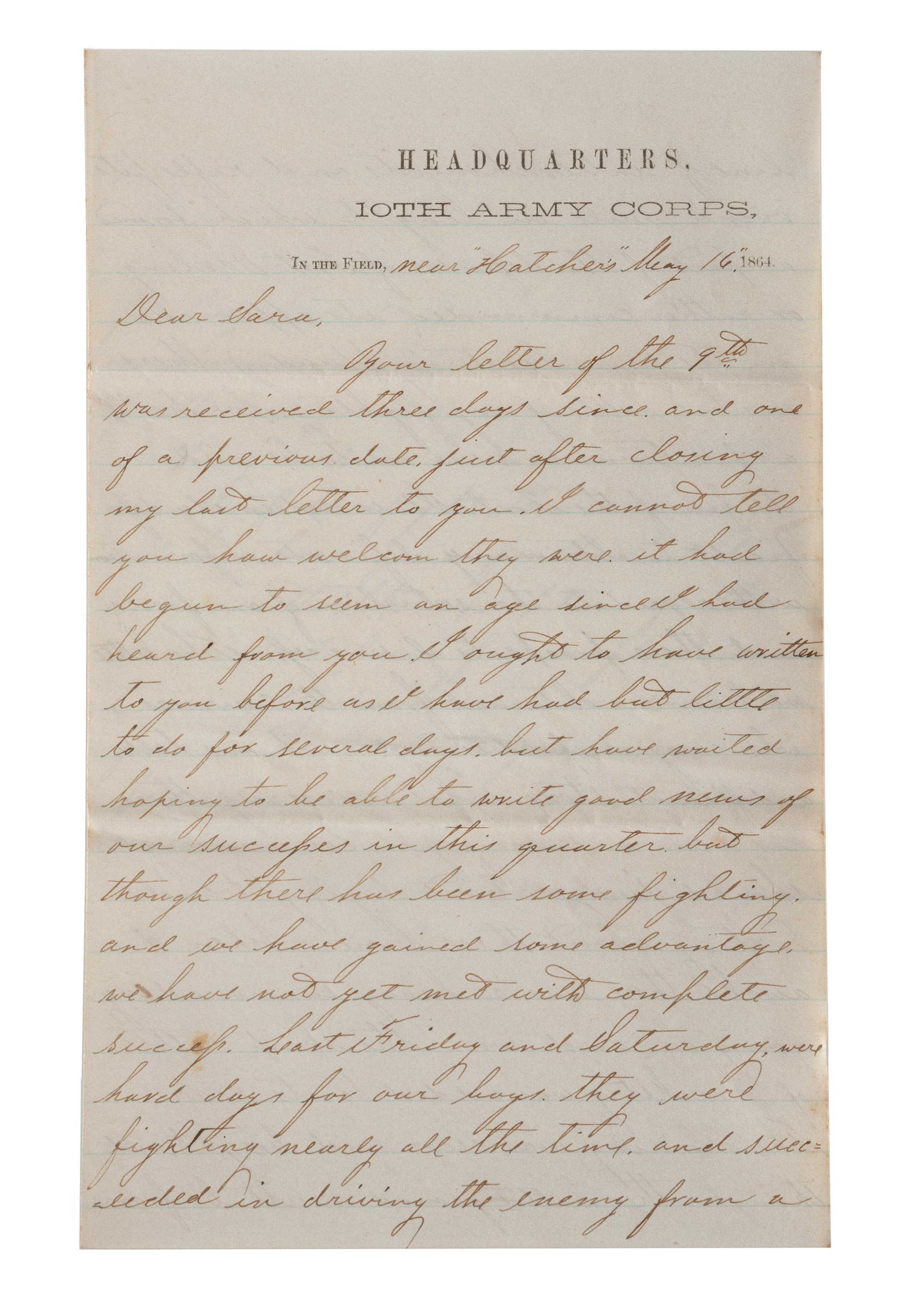 [CIVIL WAR]. War-date letters of Corporal Edwin J. Barden, 7th Regiment Connecticut Volunteer Infantry, combat soldier and later clerk at Headquarters Department of the South, Headquarters X Corps, and Headquarters US Army, Office of Chief Commissary.