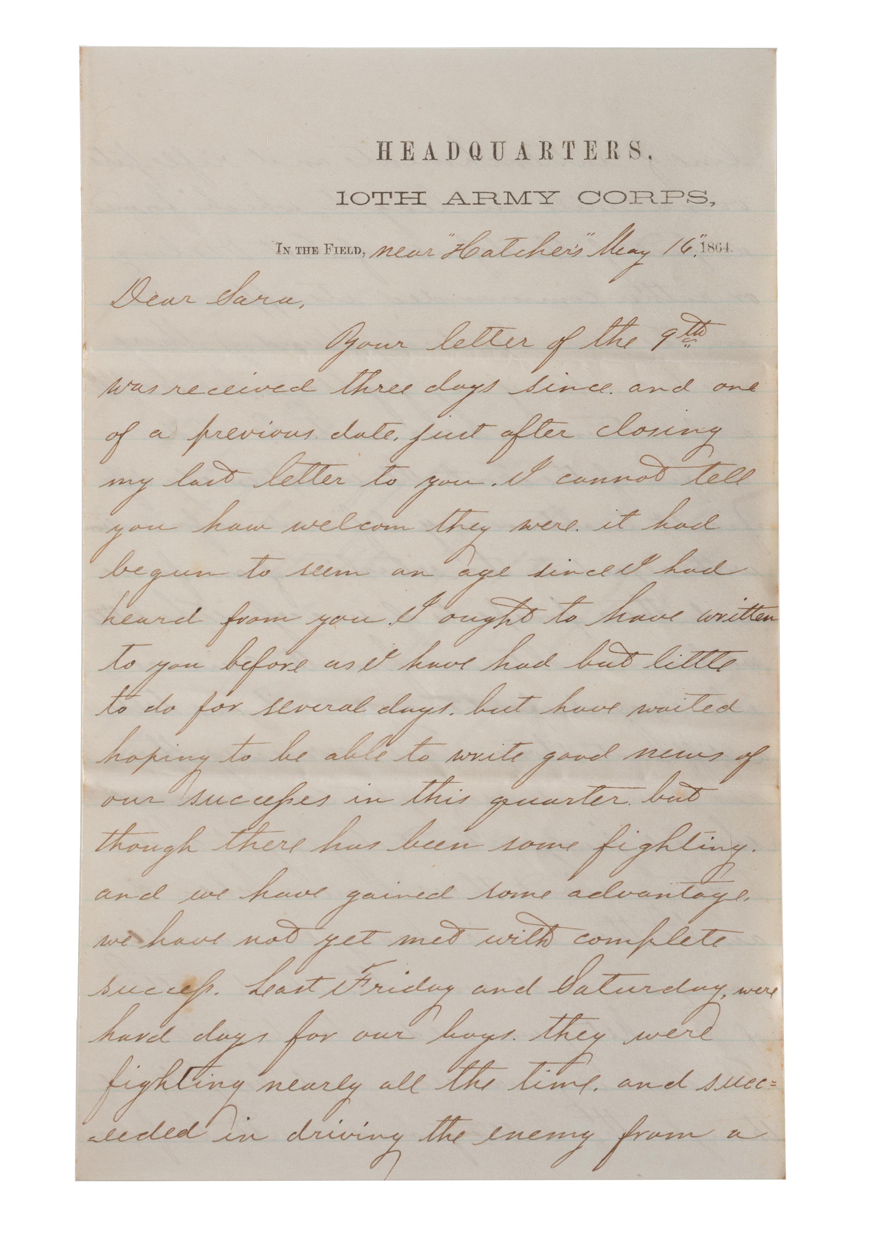 [CIVIL WAR]. War-date letters of Corporal Edwin J. Barden, 7th Regiment Connecticut Volunteer Infantry, combat soldier and later clerk at Headquarters Department of the South, Headquarters X Corps, and Headquarters US Army, Office of Chief Commissary.