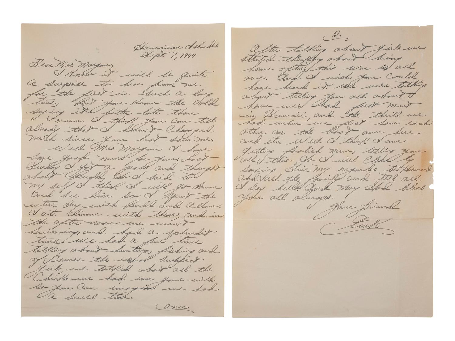 [AFRICAN AMERICANA - NATIVE AMERICANS - WWII]. World War II correspondence with Maud Morgan of Hillburn, NY, a member of the "Jackson Whites/Ramapough Mountain Indians."