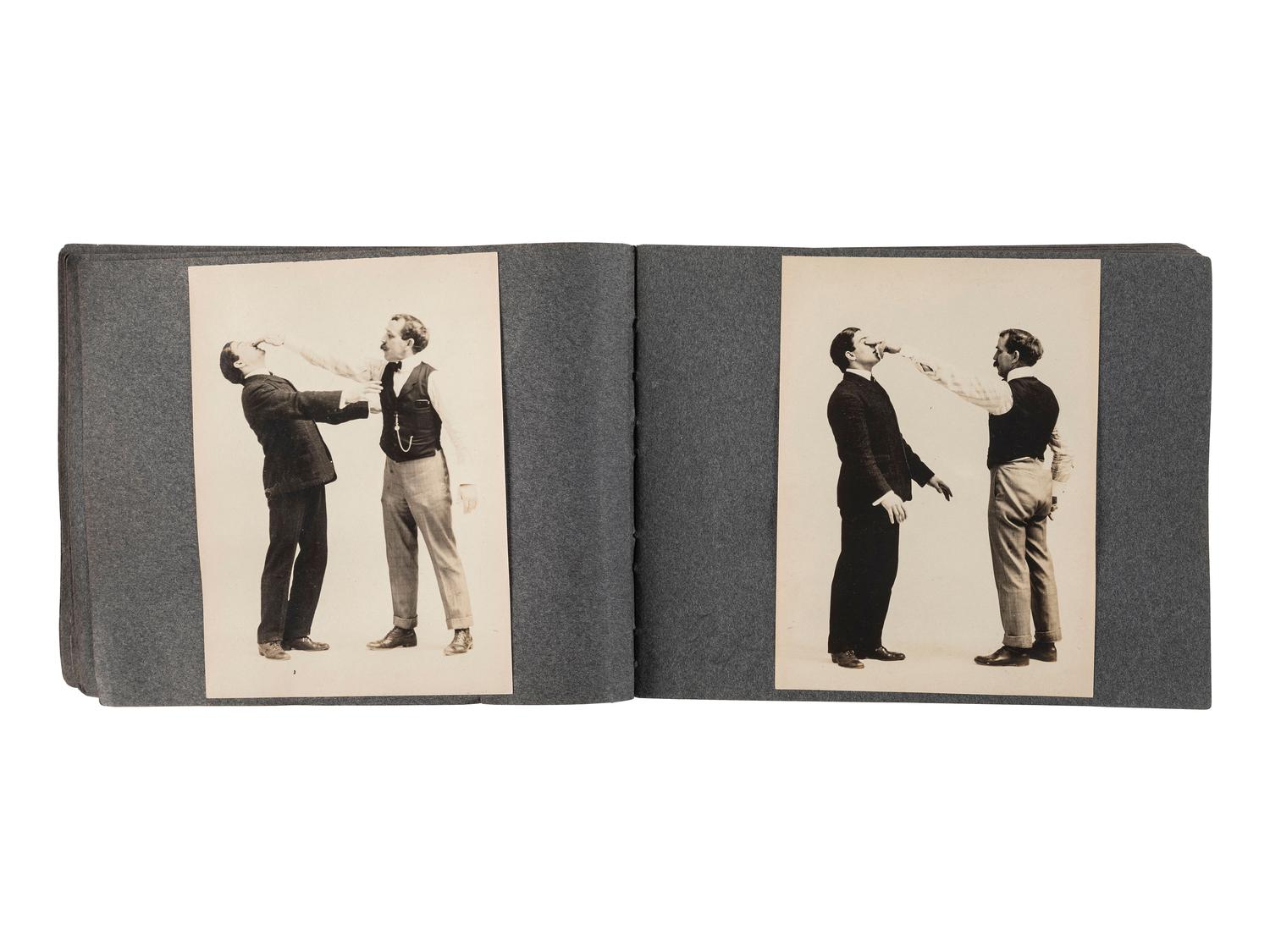 [EARLY PHOTOGRAPHY]. Album containing 72 photographs of self-defense maneuvers. Ca 1895.