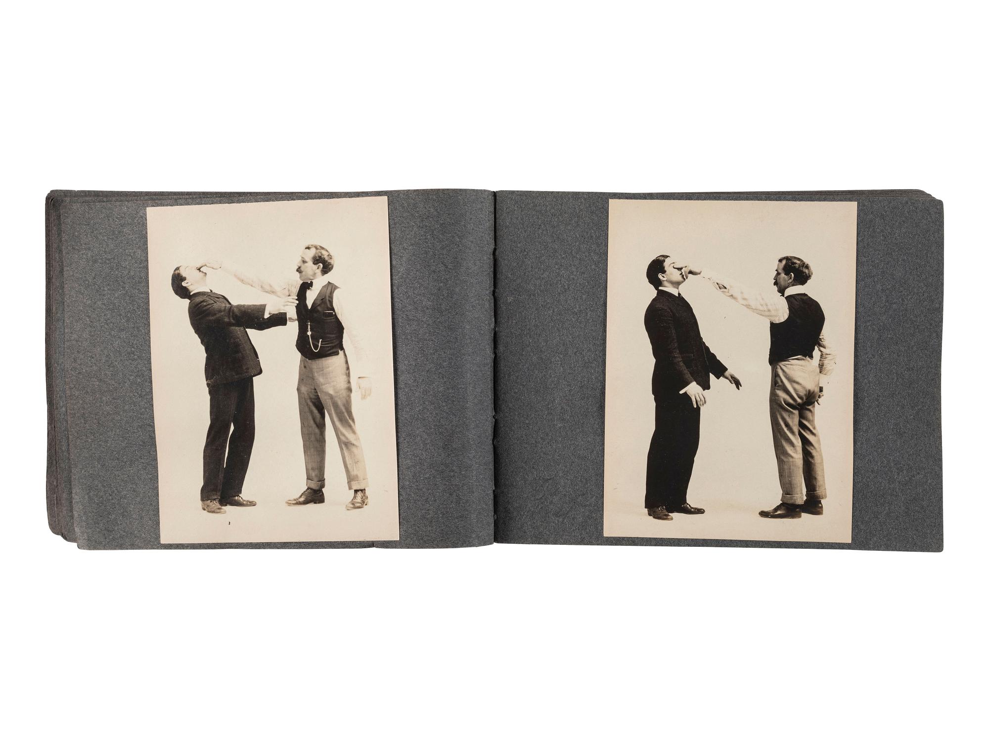 [EARLY PHOTOGRAPHY]. Album containing 72 photographs of self-defense maneuvers. Ca 1895.