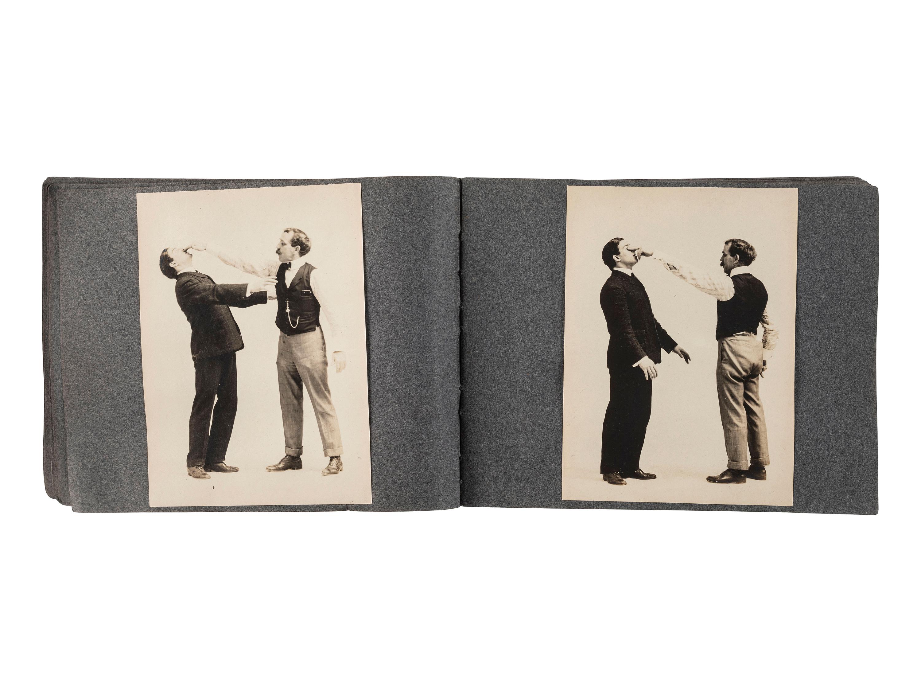 [EARLY PHOTOGRAPHY]. Album containing 72 photographs of self-defense maneuvers. Ca 1895.