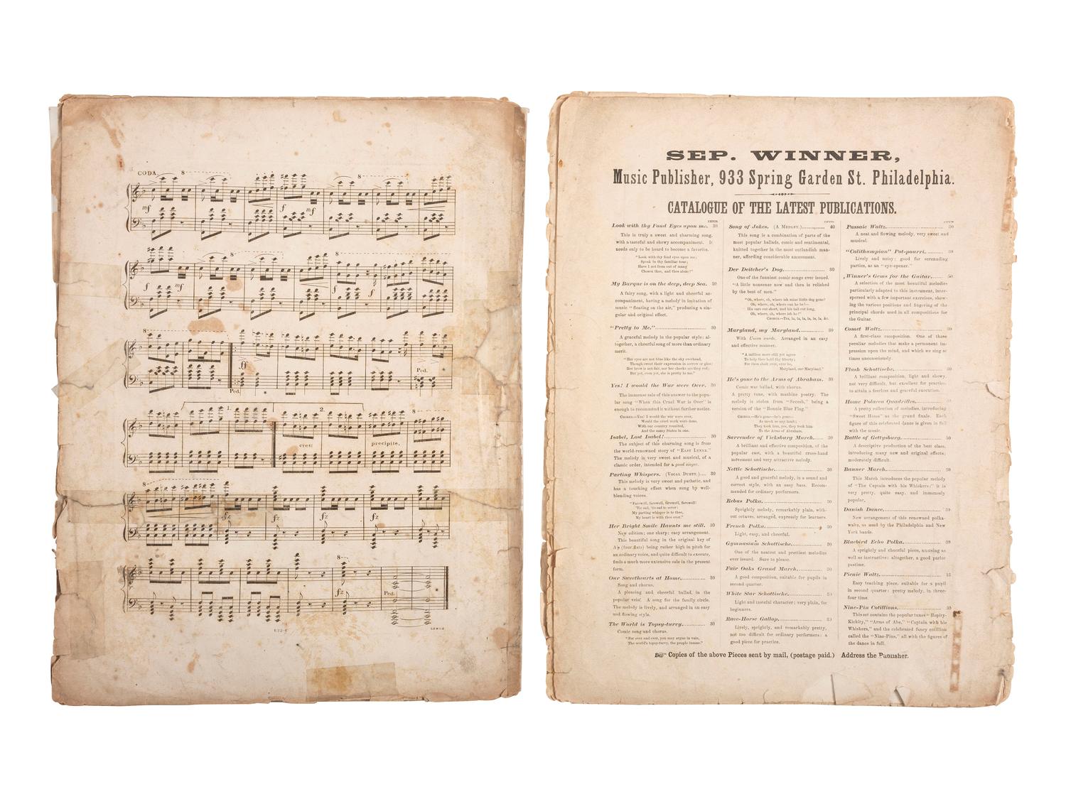 [CIVIL WAR]. Two pieces of Civil War pro-Union sheet music, comprising: