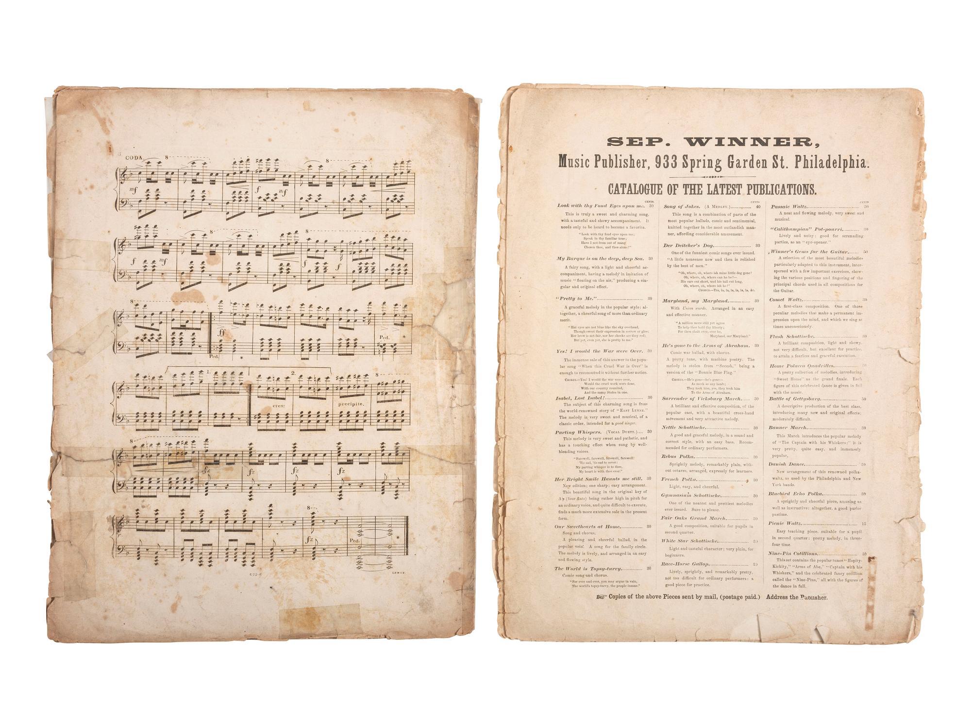 [CIVIL WAR]. Two pieces of Civil War pro-Union sheet music, comprising: